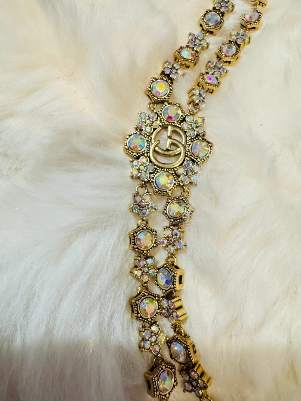 Gucci Gold Floral Hexagon Link Bracelet with Double-G Motif🌷